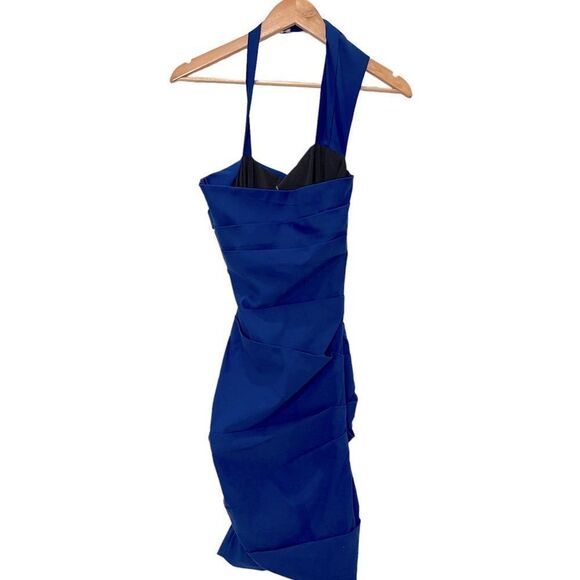 Preen By Thornton Begazzi Midnight Blue Ruched Cocktail Dress Size Large - Picture 3 of 11